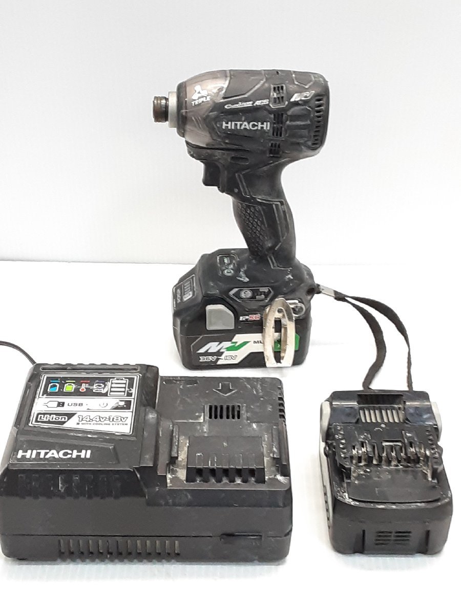 § B25525 日立 コードレスインパクトドライバー WH36DA(2XPB) フルセット(本体・バッテリx2個・充電器・ケース) 動作確認済み 中古