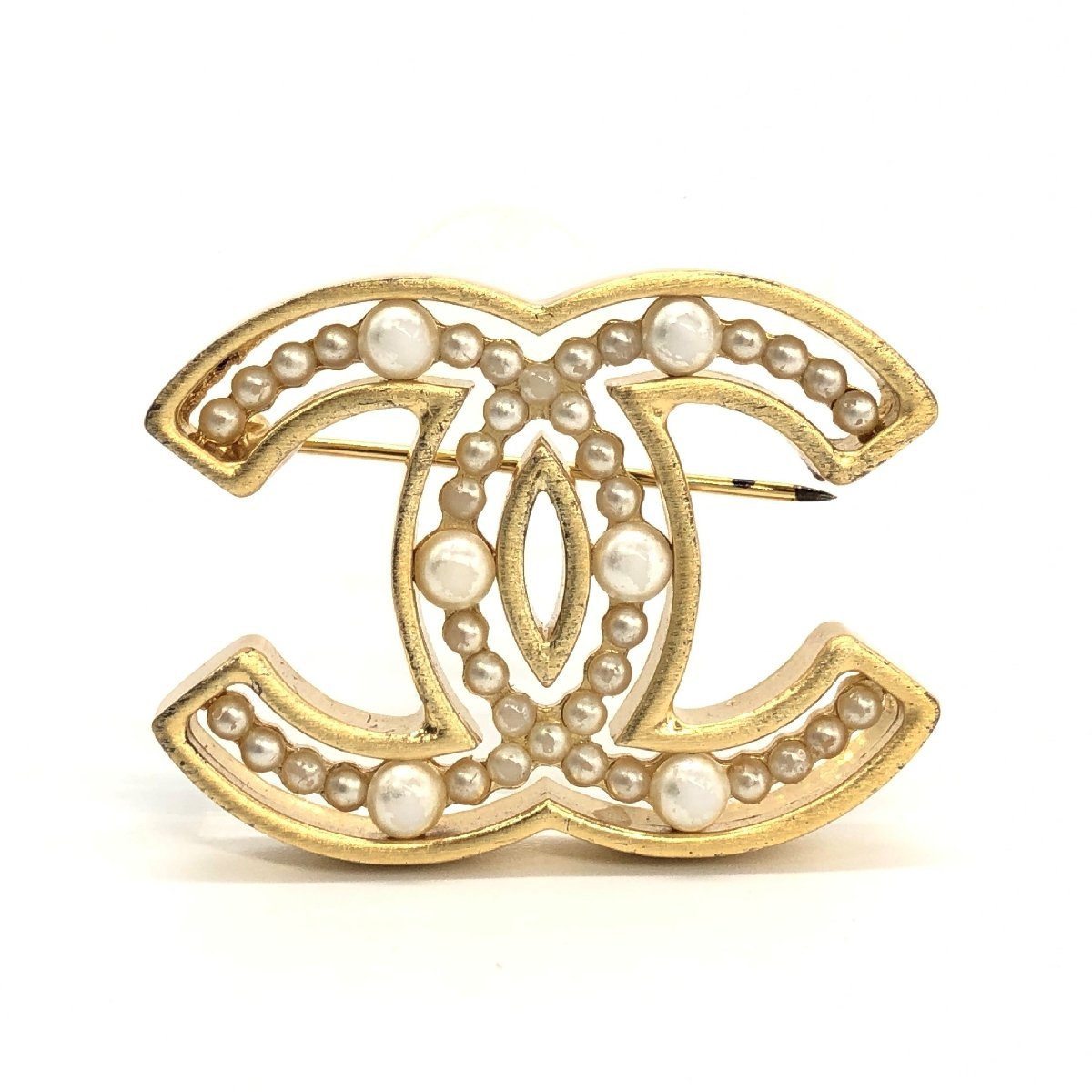 1円スタート CHANEL シャネル ブローチ ココマーク パール調 フェイクパール ゴールド 02 A