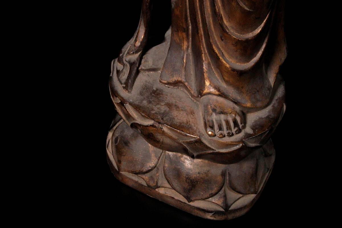 ◇錵◇ 仏教美術 木彫 観音菩薩像 特大90.5cm 鍍金 仏像唐物
