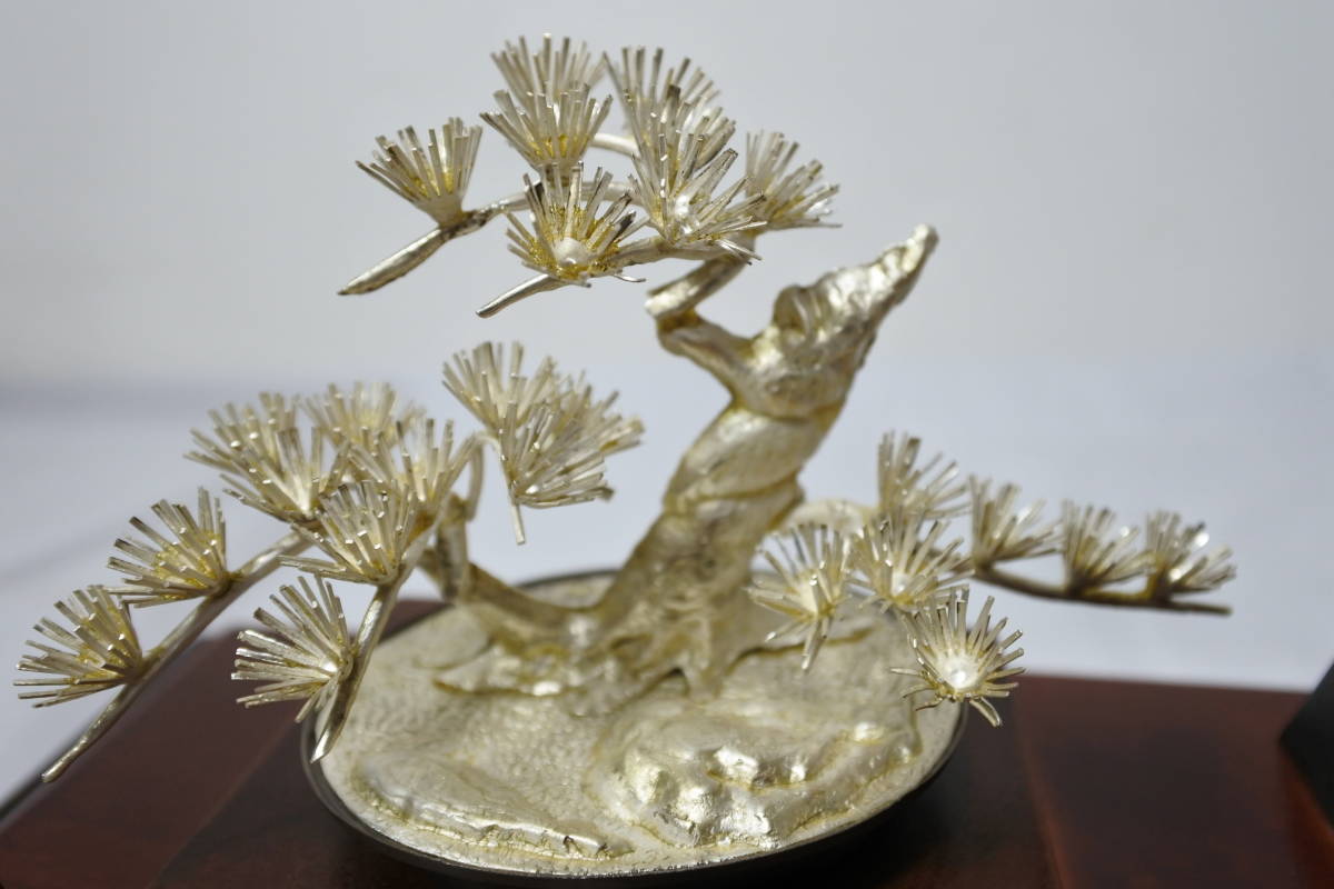 ト足】 昭和 大淵光則作 純銀製 松竹梅 盆栽 骨董 置物 CO174CAA2L 金