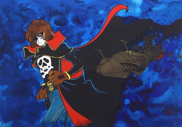 真作】【WISH】松本零士「ハーロックとアルカディア1号鑑」シルク 