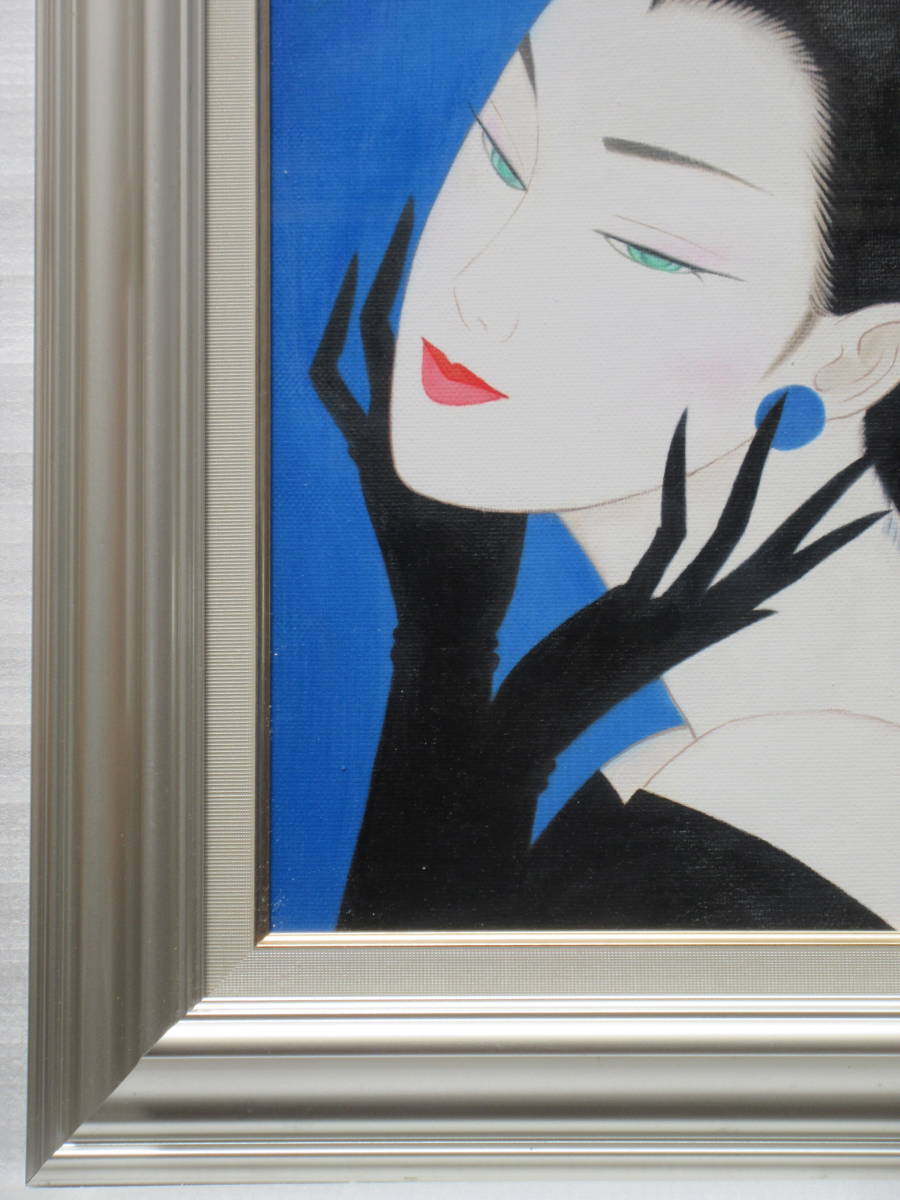 鶴田一郎 /手描き油彩☆女性/絵面サイン・裏面サイン・落款/【模写