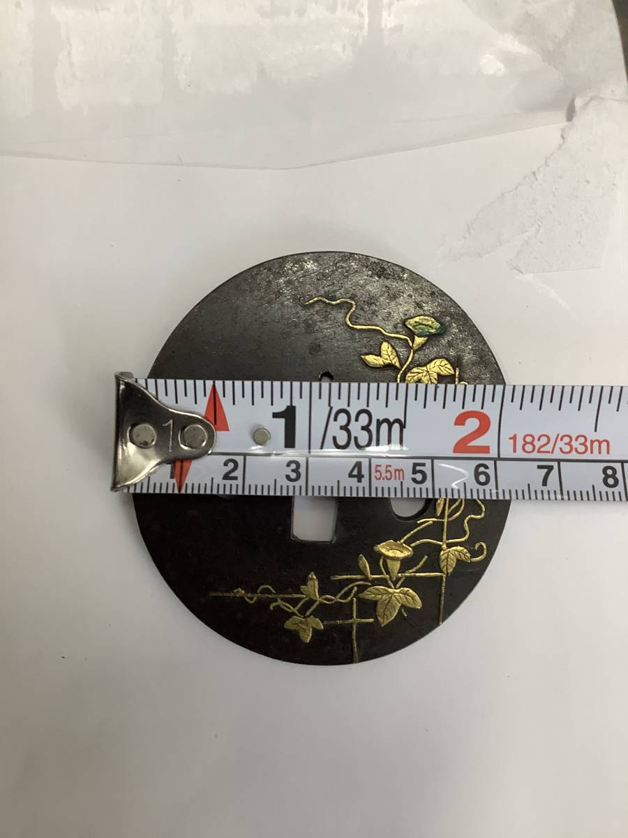 鉄鐔 無銘 脇差用 刀装具 鍔 朝顔図 【公式通販】