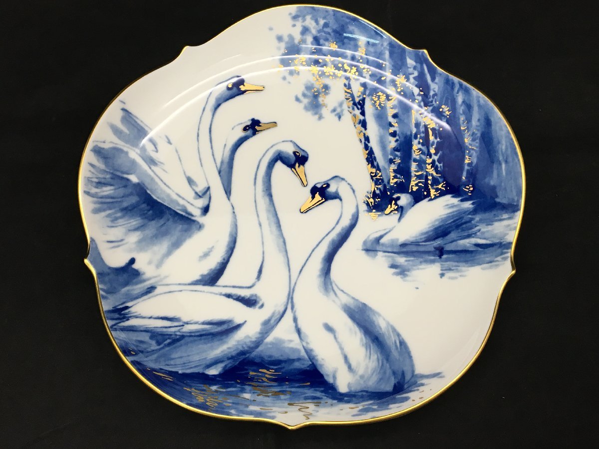 美品 マイセン メモリアルプレート 2005年 5羽の白鳥 箱付き 陶器 飾り 
