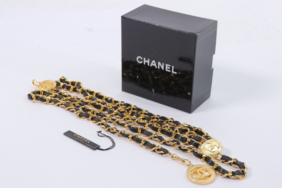 CHANEL シャネル 3連 チェーンベルト レザー ヴィンテージ ゴールド