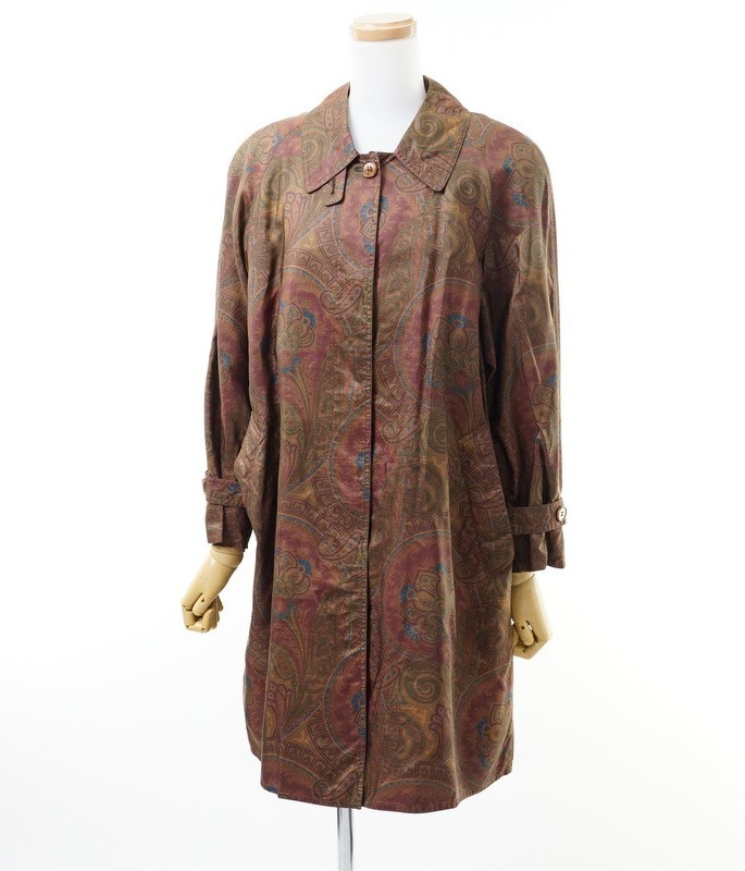 ME8188◆イタリア製*ヘルノ*HERNO*シルク*ロングコート*総柄*40*ブラウン系