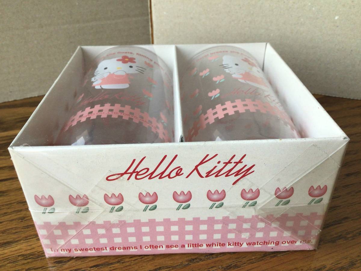 激レア★レトロ★サンリオ★エンジェルキティ★グラスペア★1997年★天使★チューリップ★お花★ピンク★ガラスコップ★ハローキティちゃん