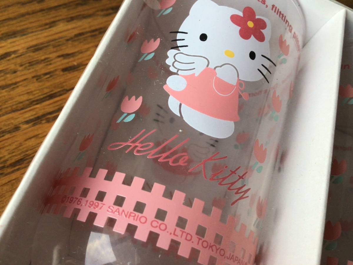 激レア★レトロ★サンリオ★エンジェルキティ★グラスペア★1997年★天使★チューリップ★お花★ピンク★ガラスコップ★ハローキティちゃん