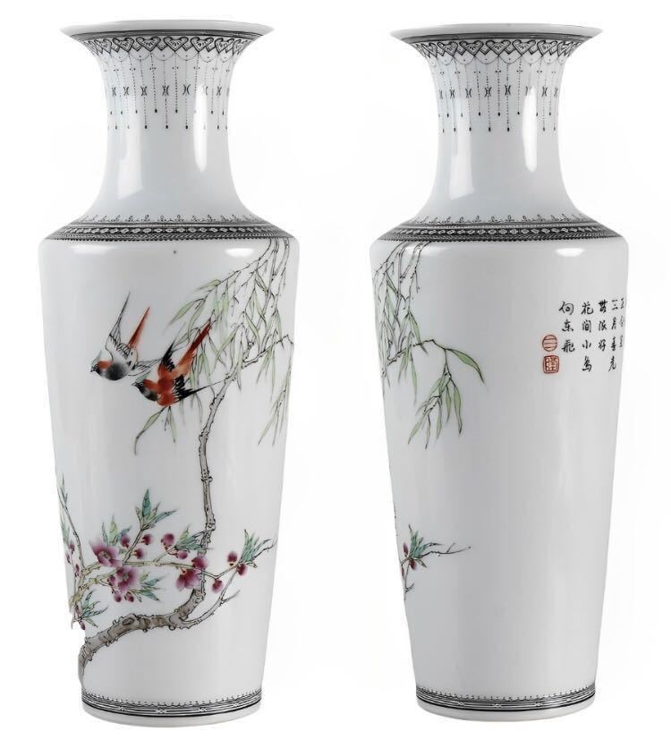 清乾隆琺瑯彩花鳥図紋四方賞瓶 景徳鎮 陶磁器 装飾品 工芸品 美術品