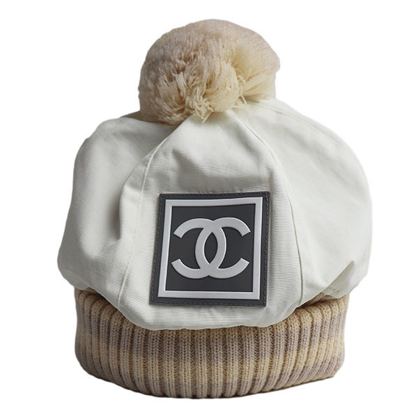 CHANEL シャネル ニットキャップ スポーツライン ホワイト マルチ M レディース 中古