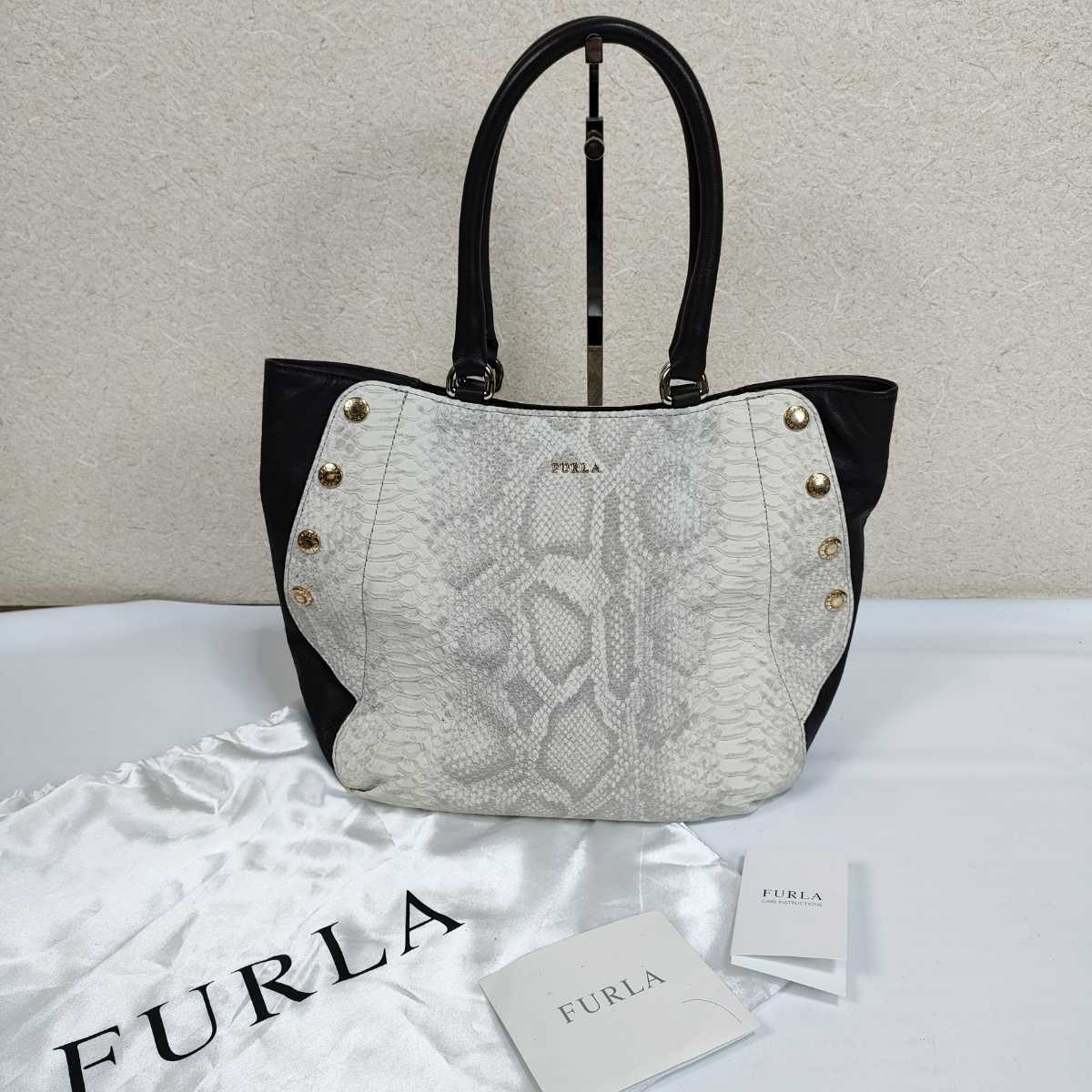 FURLA　2way　フルラ　パイソン　ハンドバッグ　ショルダーバッグ　ヘビ　ゴールド金具　金金具　保存袋