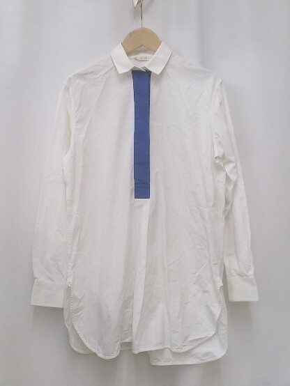 celine セリーヌ シャツ 長袖 コットン ハーフボタン ロング ブルーライン フィービー期 サイズ36 ホワイト レディース 1211000010879