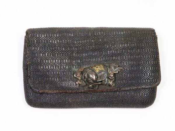 【4859】江戸～明治時代　堤物　莨道具　赤銅象金具　刻み莨入（初品・買取品）