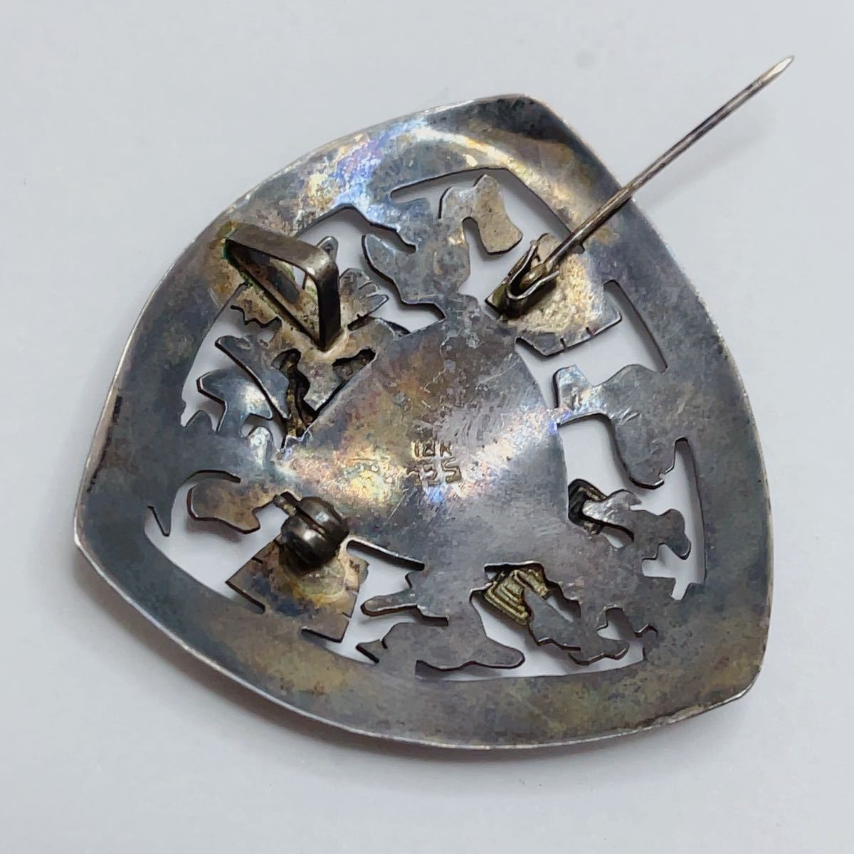 ビンテージ ペルー 金/銀 細工彫刻 シルバー925 ゴールドK18 刻印有 ブローチ＆ペンダント 2way アクセサリー A1537_5