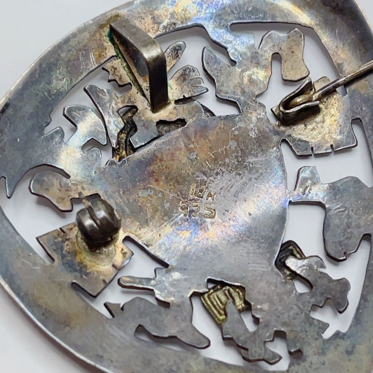 ビンテージ ペルー 金/銀 細工彫刻 シルバー925 ゴールドK18 刻印有 ブローチ＆ペンダント 2way アクセサリー A1537_6