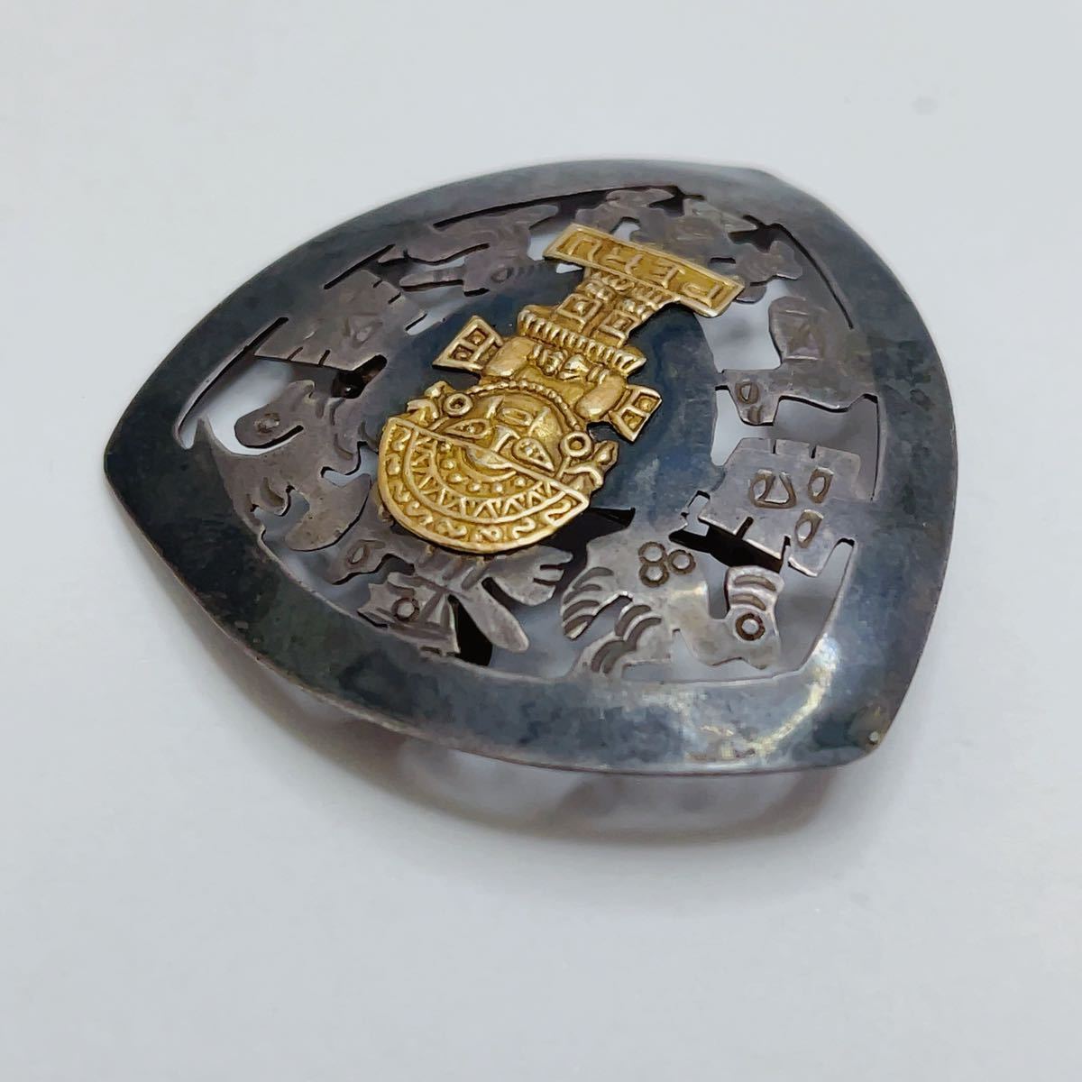 ビンテージ ペルー 金/銀 細工彫刻 シルバー925 ゴールドK18 刻印有 ブローチ＆ペンダント 2way アクセサリー A1537_7