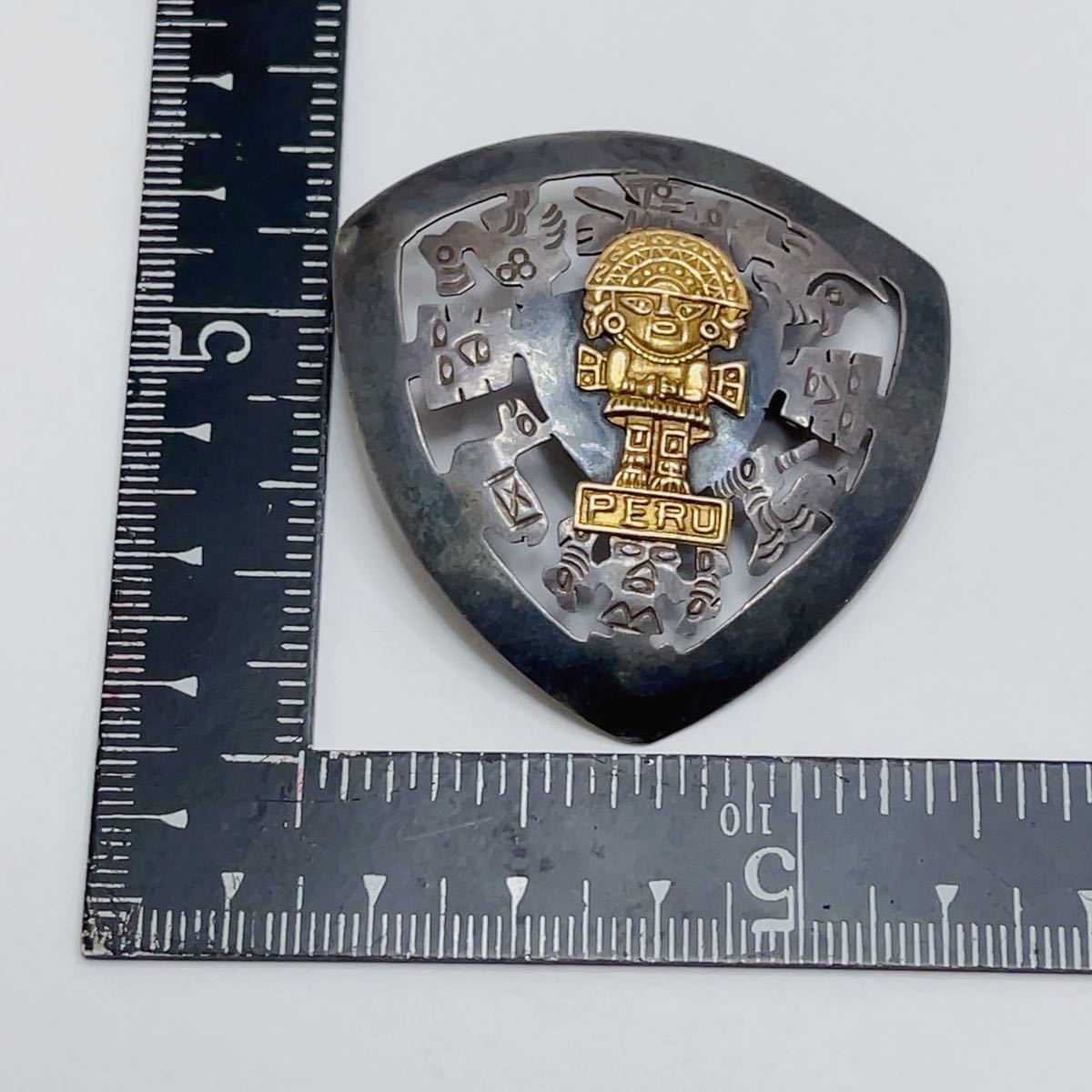 ビンテージ ペルー 金/銀 細工彫刻 シルバー925 ゴールドK18 刻印有 ブローチ＆ペンダント 2way アクセサリー A1537_8