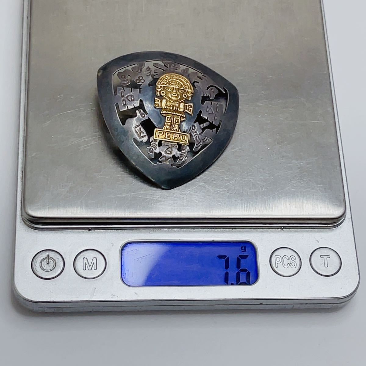 ビンテージ ペルー 金/銀 細工彫刻 シルバー925 ゴールドK18 刻印有 ブローチ＆ペンダント 2way アクセサリー A1537_9