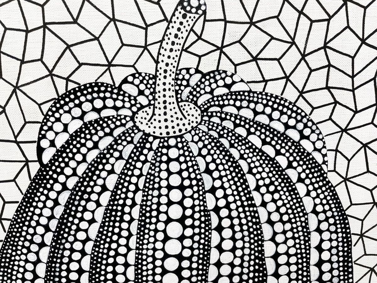 P8号 手描き油彩画 草間彌生 模写（かぼちゃ)絵画 サイン 豪華額縁