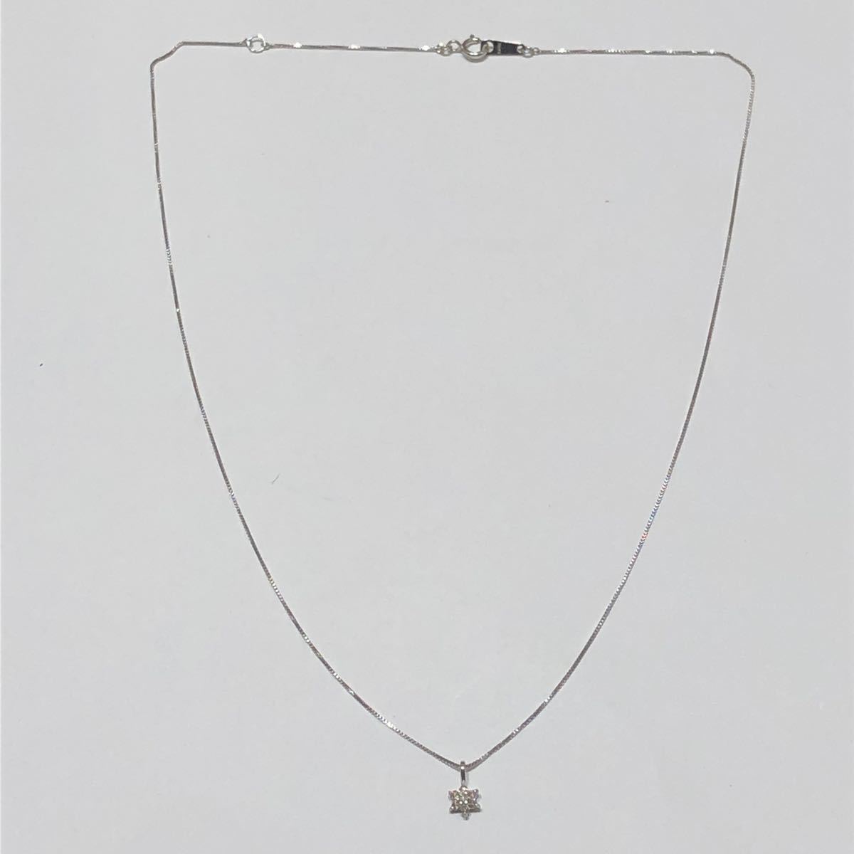 K10WG ベネチアンチェーン ダイヤモンド ネックレス 40cm ペンダント