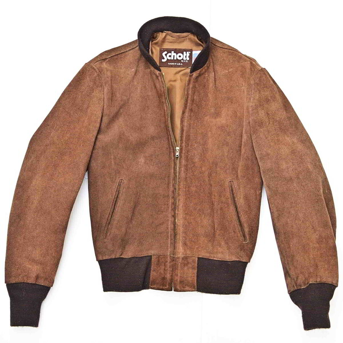 SCHOTT ショット・スエードブルゾン USA製 38 茶 中古 USA製 スエード 