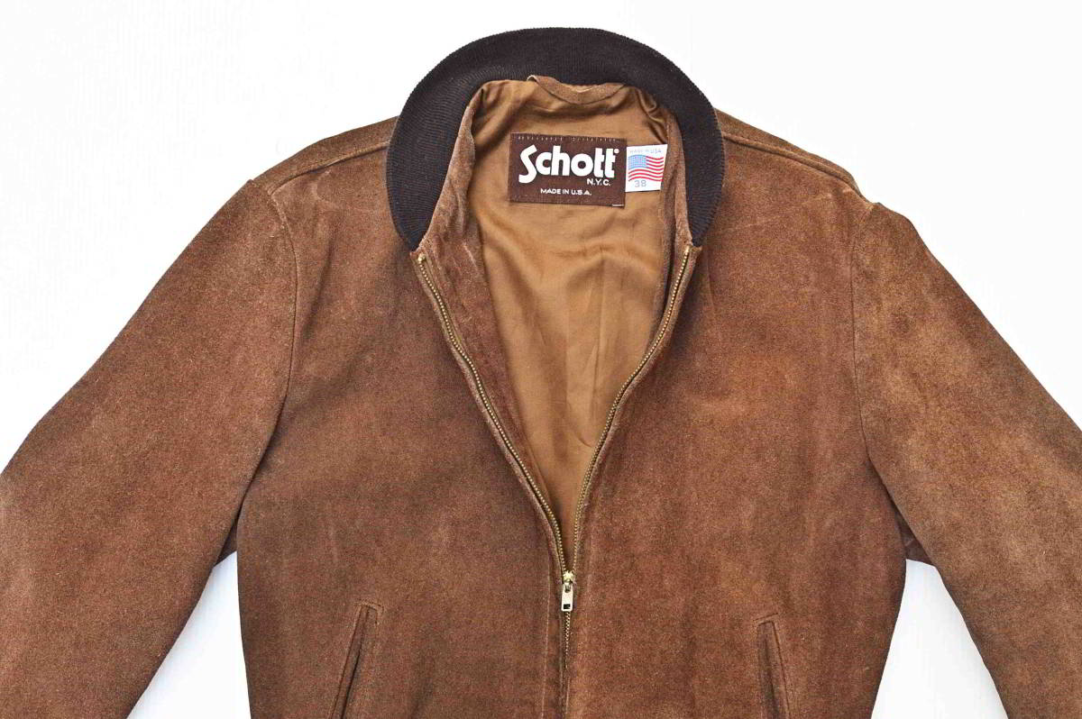 SCHOTT ショット・スエードブルゾン USA製 38 茶 中古 USA製 スエード 