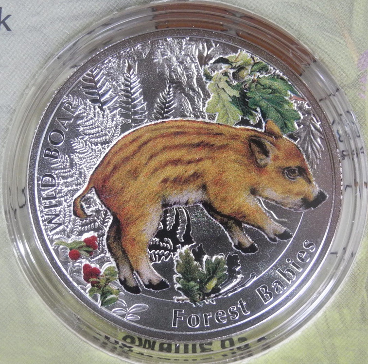 ニウエ Niue 1ドル銀貨 2014年 限定カラーコイン 森の動物 イノシシ 猪 