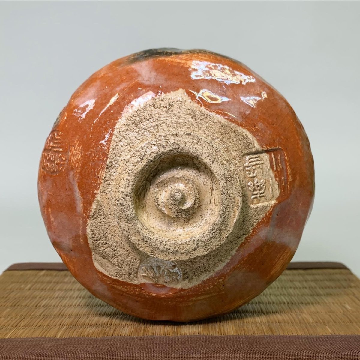 京全】 小川長楽 造 五ツ印 赤茶碗 共箱付 茶道具 共箱