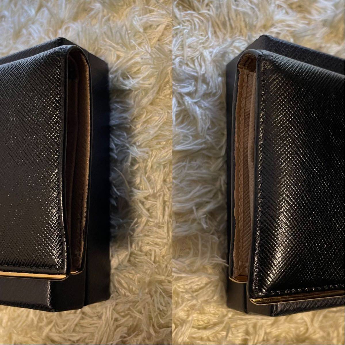 良品PRADA プラダ 折り財布 サフィアーノレザー ロゴ金具 ゴールド