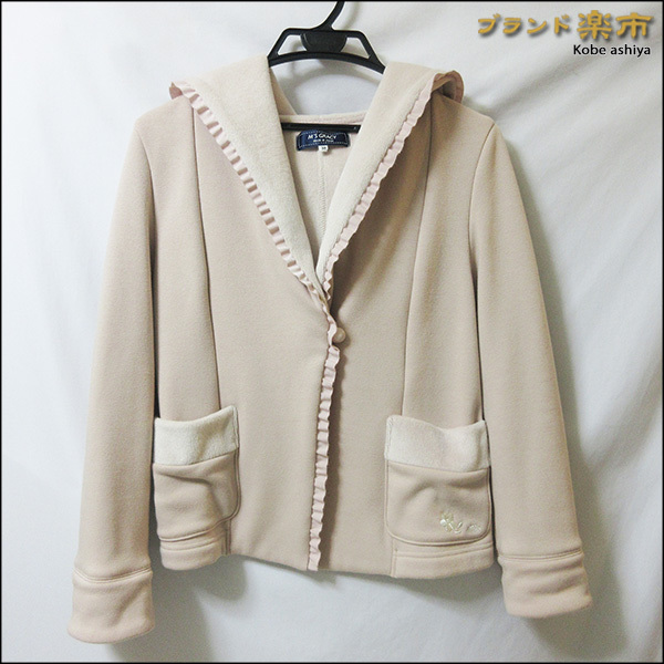 *M'S GRACY エムズグレイシー ボンバーヒート ハーフ ジャケット フリース フリル 38 ピンクベージュ 2021年 114514*