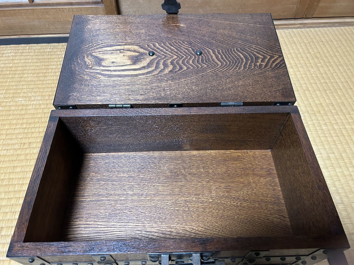 稀少 明治期 欅 銭函 木製 鉄鋲 金庫 古民具 古道具 時代物