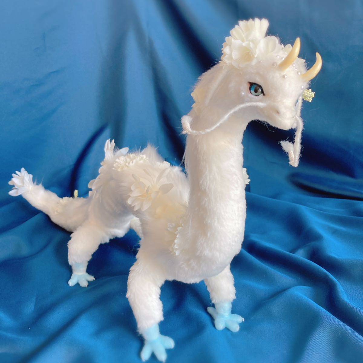 花竜 約90センチ ハンドメイド アートドール 架空動物 神獣 ようも羊毛 