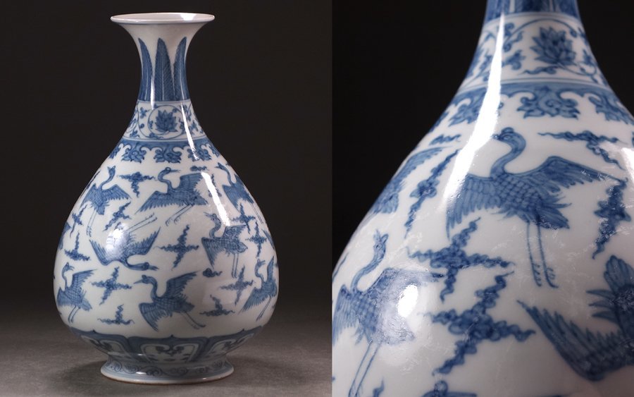 博物館展示品 来歴有 546 清時代 祭藍釉梅瓶 高さ約33.2cm (検)花器
