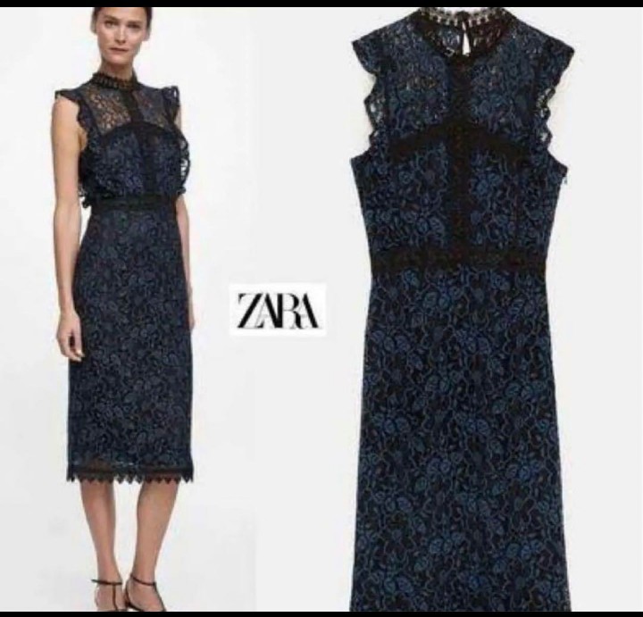 入手困難！完売品！店頭オンライン完売★新品タグ付★ZARA/ザラ★宇垣美里アナ着用★コントラストギピュールレース付きペンシルワンピース