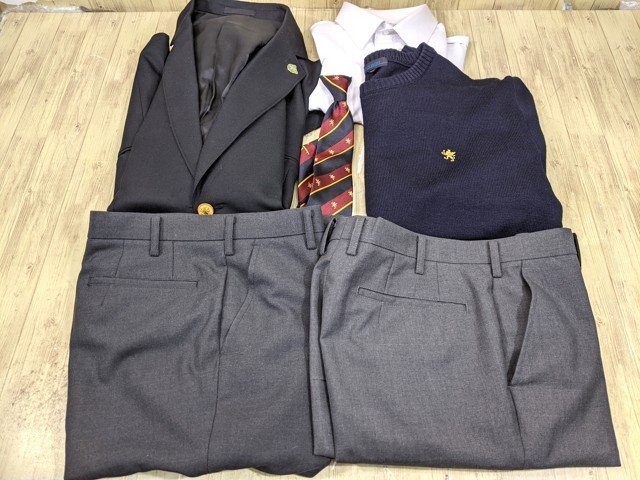 【3yt260】宮城県 仙台育英学園高校 男子用学生服 制服 校章付きブレザー+セーター+長袖シャツ+夏服/冬服ズボン+ネクタイ◆v18