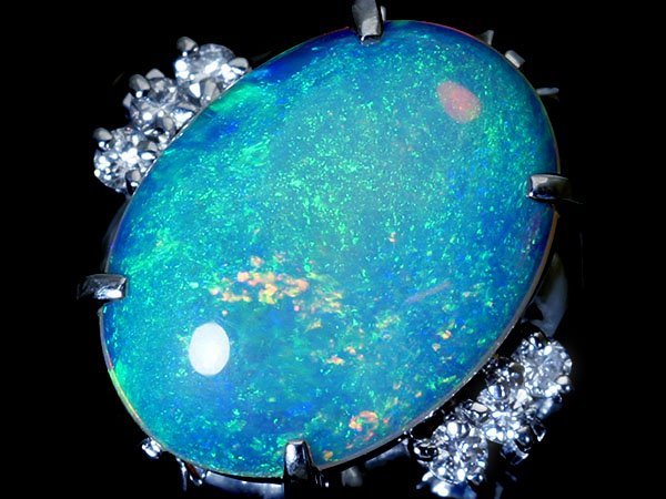 1円～【ジュエリー極】神秘的遊色湧く！大粒良質天然オパール2.19ct＆ダイヤモンド0.08ct 高級Pt900リング k6234oo【送料無料】