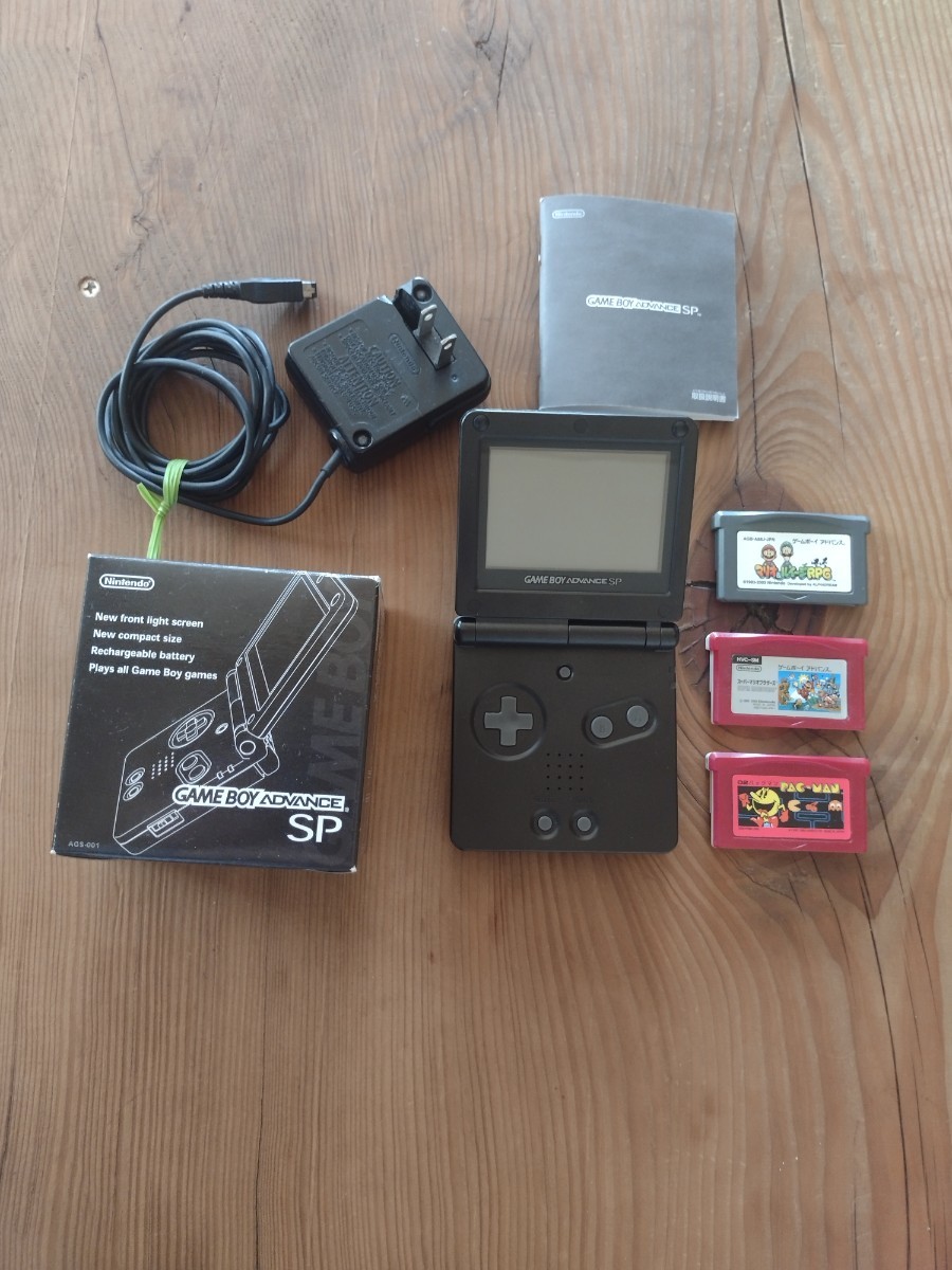 【ソフト3本付き】ゲームボーイアドバンスSP オニキスブラック　本体/ACアダプタ/箱/説明書_1