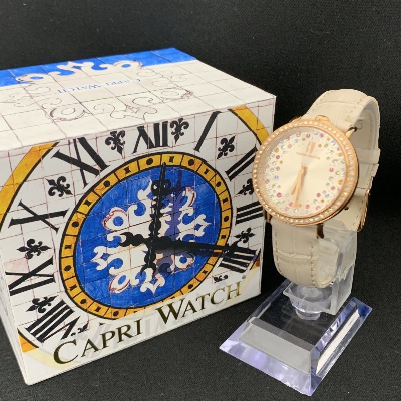 【美品】 ＣＡＰＲＩ ＷＡＴＣＨ レディース レザー バンド カプリウォッチ Ｒｅｔｒｏ’Ｍｉｎｉ ベージュ 腕時計 防水 時計/247