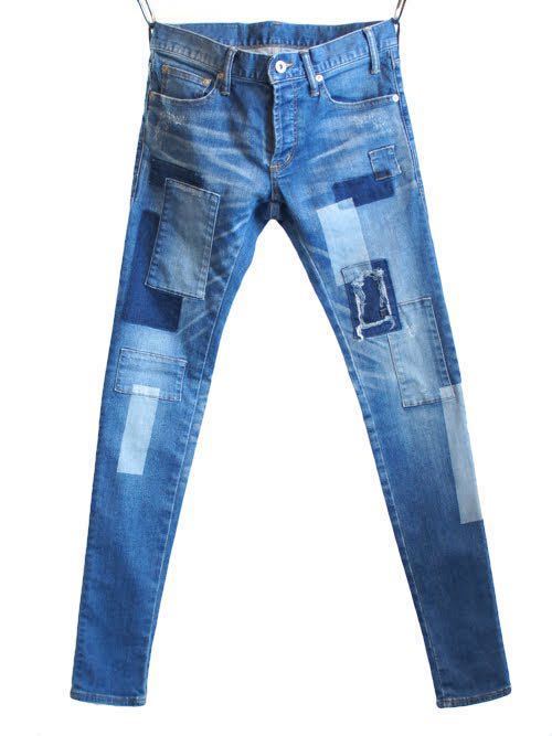 5351 POUR LES HOMMES【カイハラデニム仕様】パッチワークカスタム ストレッチスキニーデニムパンツ サイズ46/インディゴ 定価44，000円 