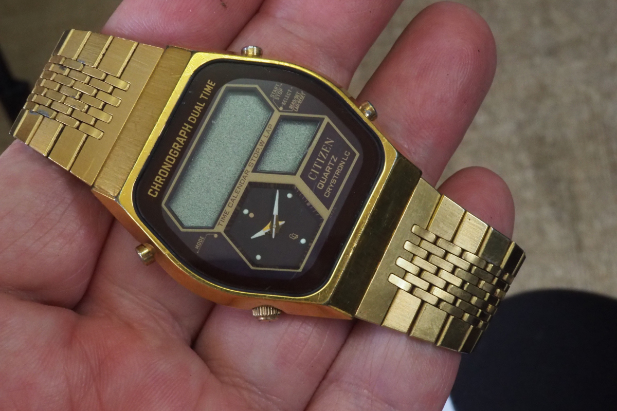 For Parts 【CITIZEN】 ヴィンテージ 1979年 シチズン クリストロン デジアナ クォーツ QUARTZ 4-097424 不動品 ベルト付 #N33-22-7-504