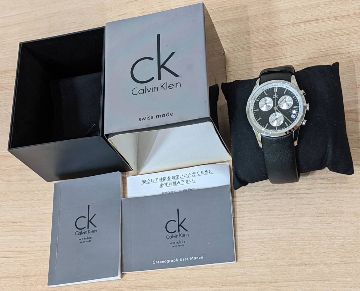 【8182】未使用　CalvinKlein　カルバンクライン　クオーツ腕時計　K22271　クロノグラフ　メンズ　黒文字盤　箱付き