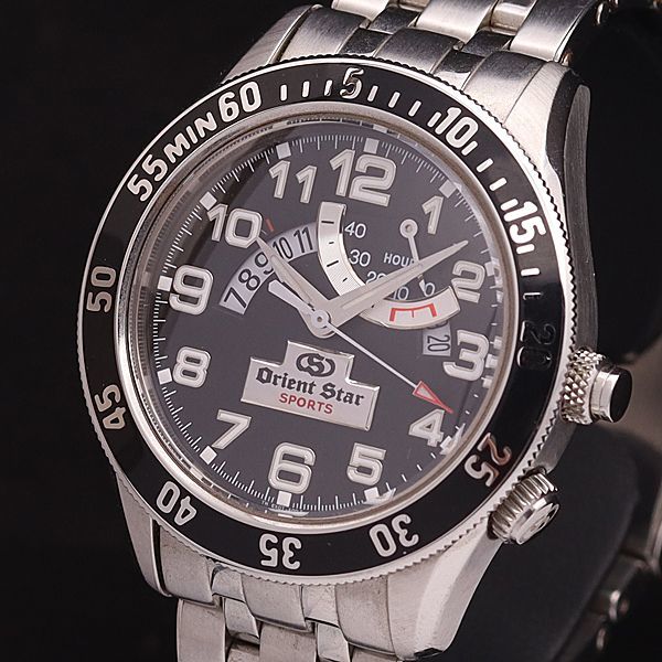 1円 稼働 良品 オリエント AT/自動巻 EX0T-C0 オリエントスター スポーツクラブマン 裏スケ デイト 黒文字盤 メンズ腕時計 3215300YSD