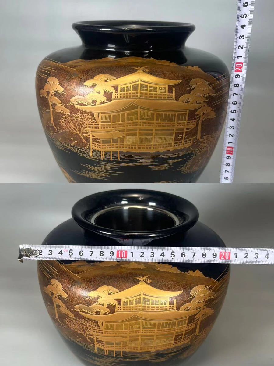 OKK》C0326 蒔絵花入 西村彦兵衛 平安 象彦作 金蒔絵 金閣寺 風景図 華