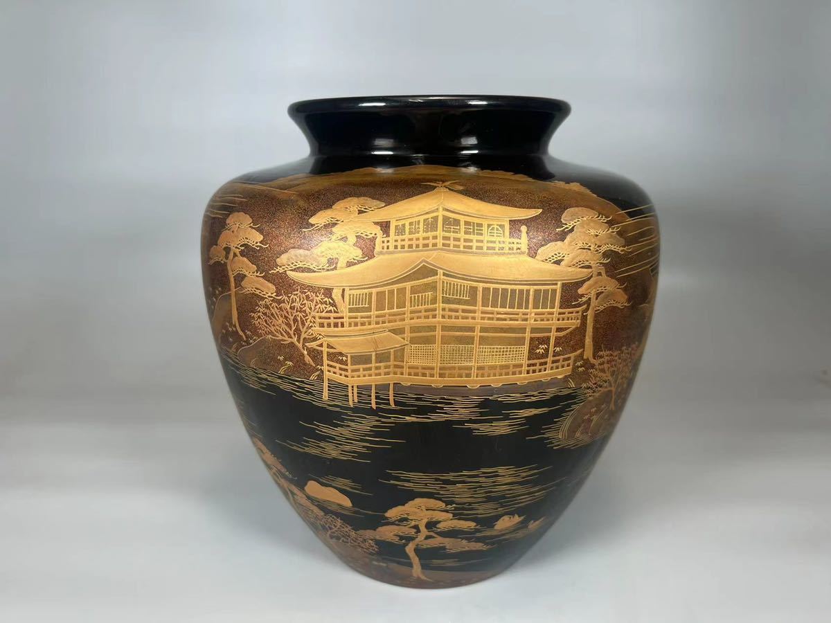 【美術館収蔵同等品】西村敏彦 大正九年作 白銅花瓶 共箱 蝋型鋳造 真作 OKK》C0326 蒔絵花入 西村彦兵衛 平安 象彦作 金蒔絵 金閣寺 風景図 華