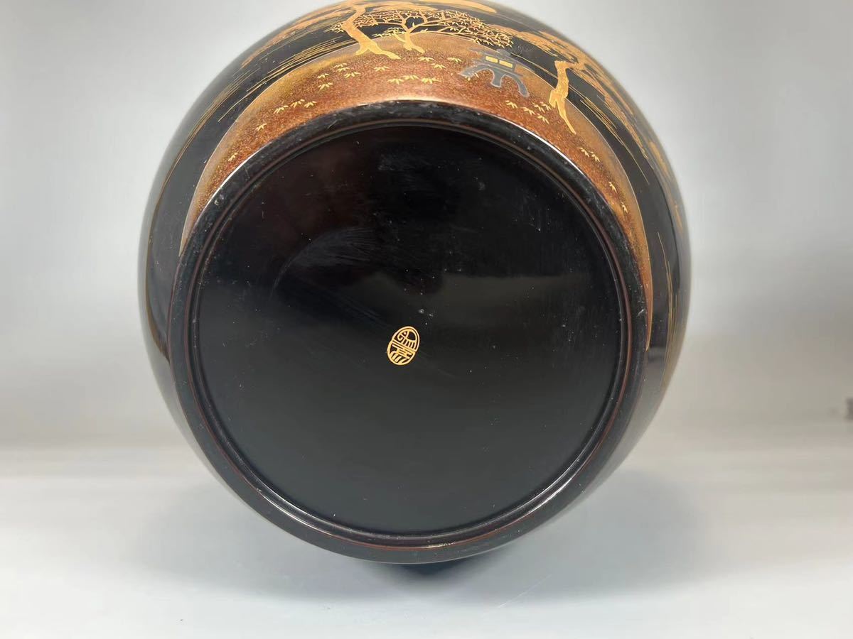 OKK》C0326 蒔絵花入 西村彦兵衛 平安 象彦作 金蒔絵 金閣寺 風景図 華