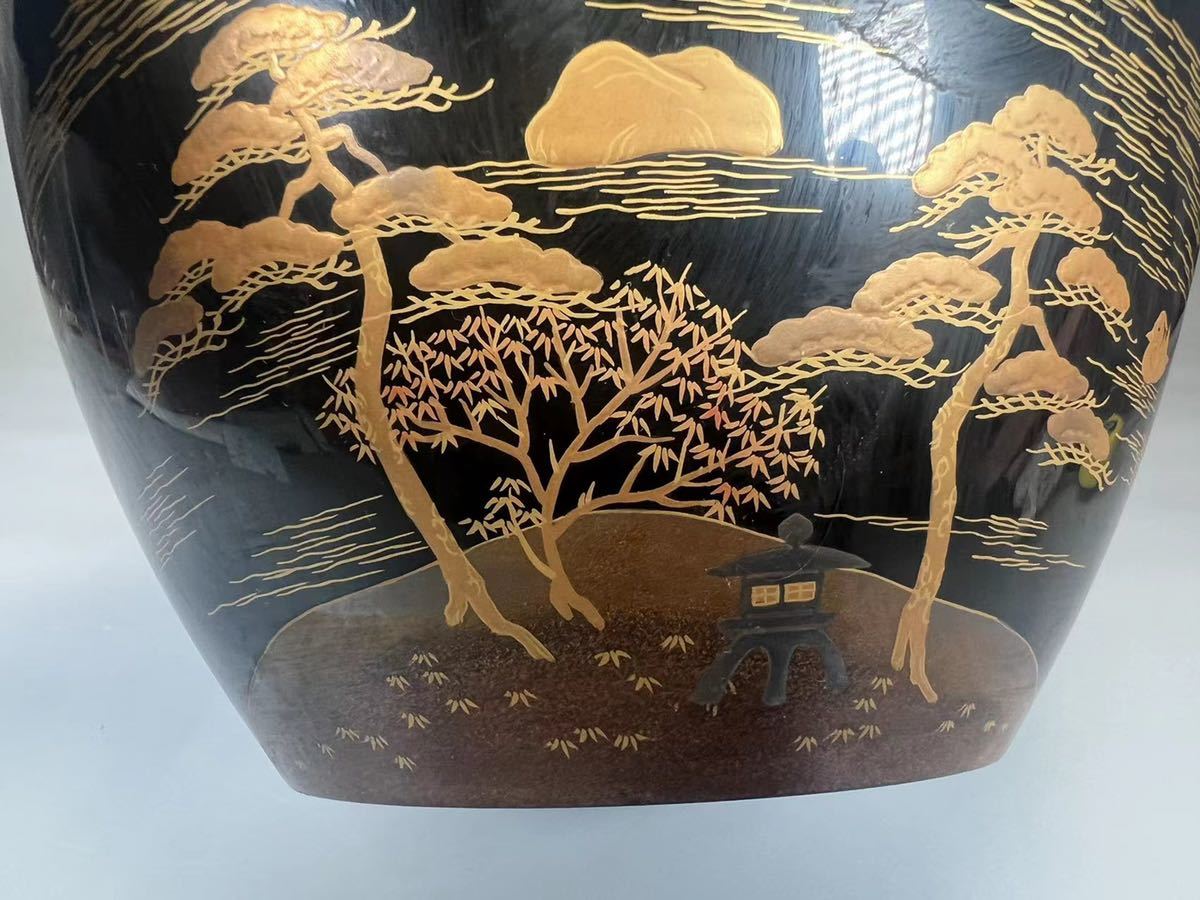 OKK》C0326 蒔絵花入 西村彦兵衛 平安 象彦作 金蒔絵 金閣寺 風景図 華