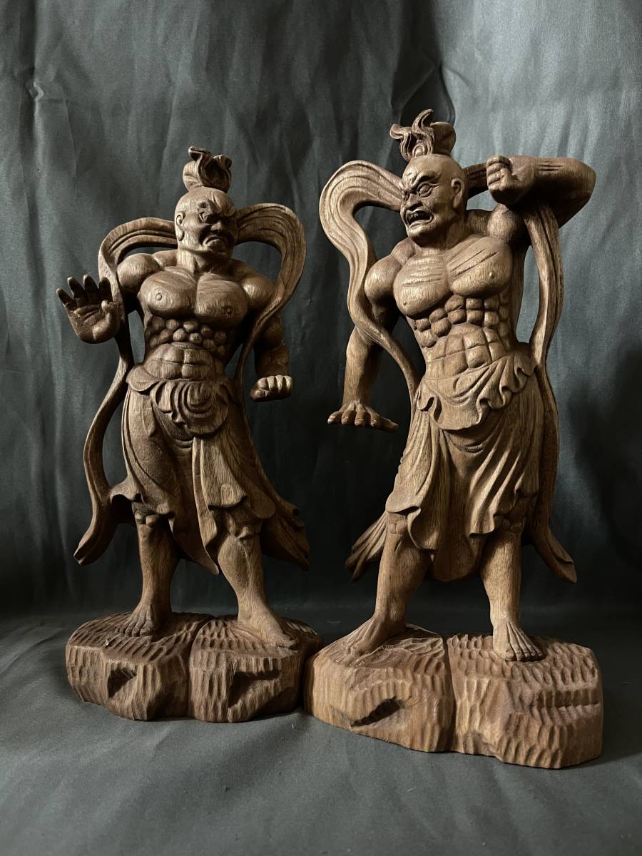 高30cm 極上品 仏教工芸品 一刀彫 総楠材 木彫仏像 仁王立ち 金剛力士