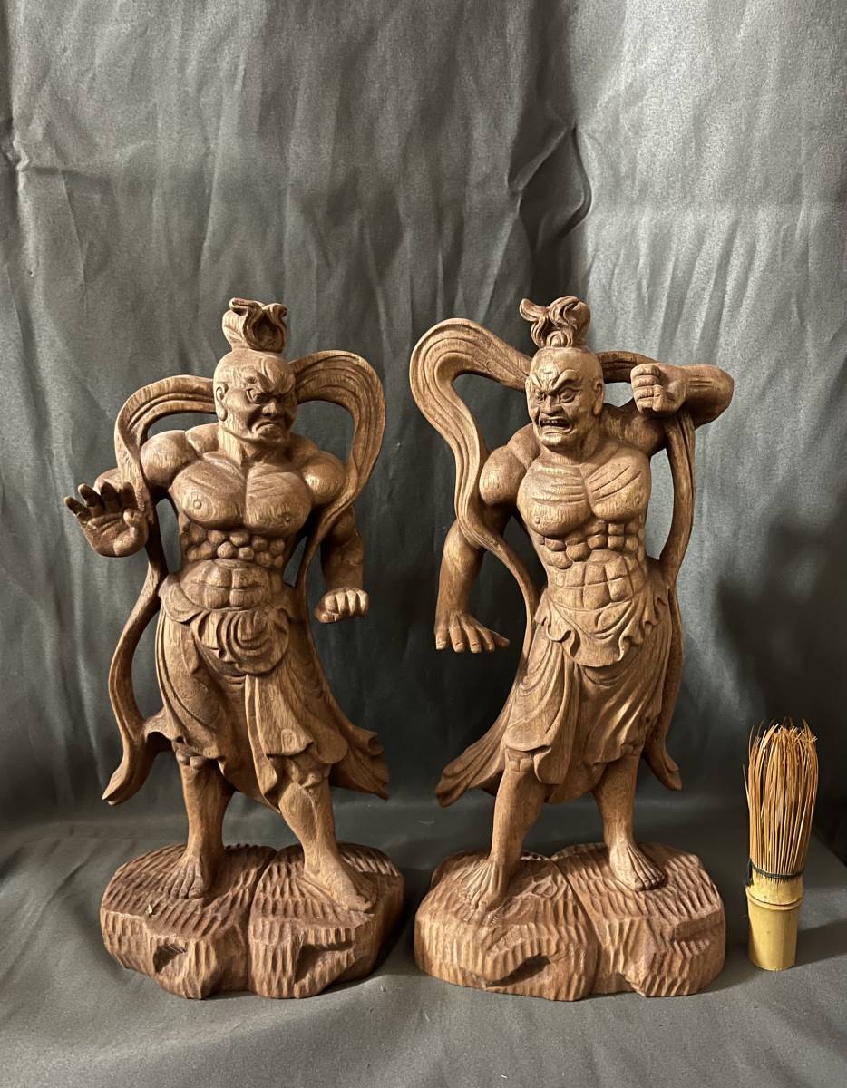 高30cm 極上品 仏教工芸品 一刀彫 総楠材 木彫仏像 仁王立ち 金剛力士