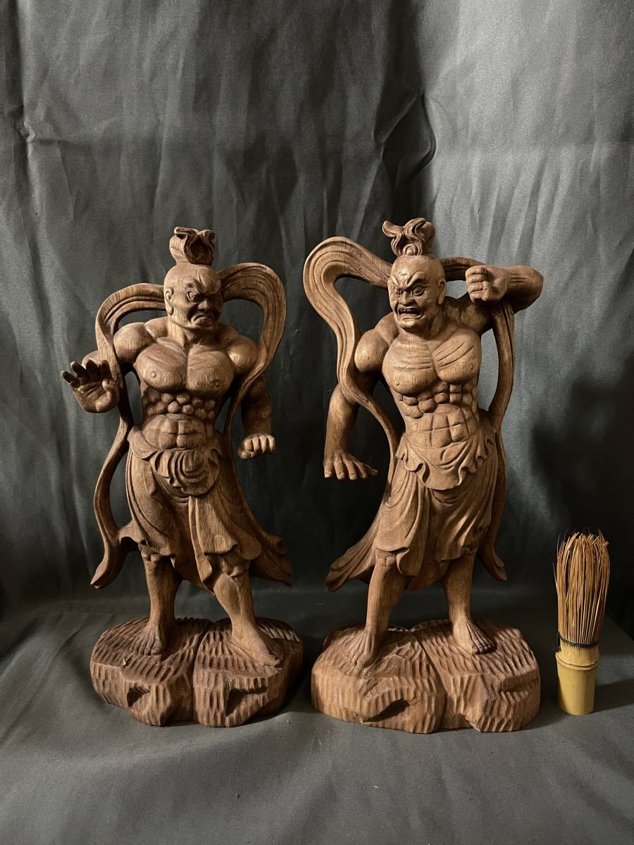 高30cm 極上品 仏教工芸品 一刀彫 総楠材 木彫仏像 仁王立ち 金剛力士