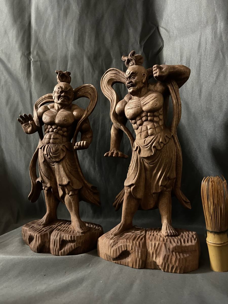 高30cm 極上品 仏教工芸品 一刀彫 総楠材 木彫仏像 仁王立ち 金剛力士